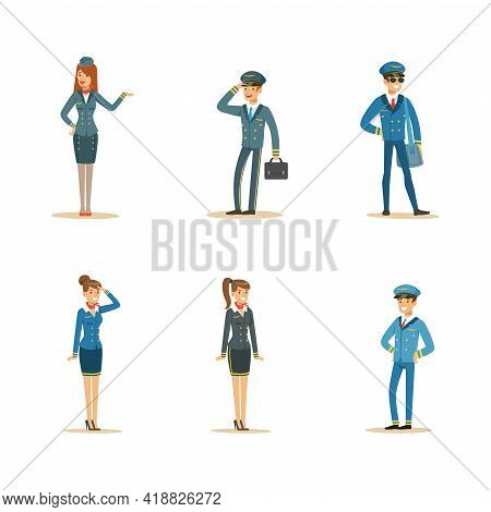 Aircrew Or Flight Crew As Personnel From Aircraft Board Vector Set