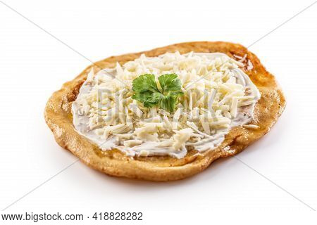 Traditional Huangarian Creamy Langos With Cheese, Garlic And Herbs
