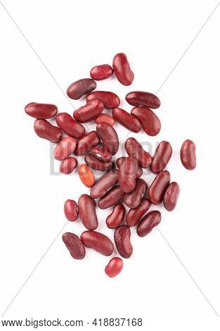 Red Kidney Beans, Isolated On White Background. Rajma Or Mexican Bean. Beans Close Up. Top View.