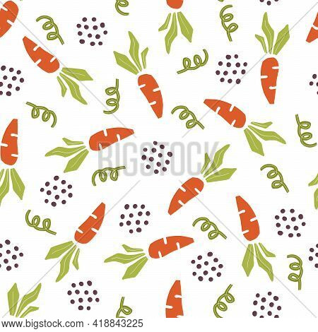 Hand Drawn Seamless Pattern Of Simple Carrot. Doodle Sketch Style. Carrot Pattern For Food Shop, Veg