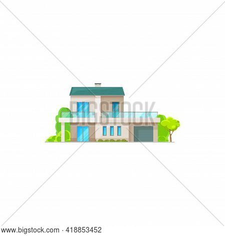 Mansard Or Private Apartment, Townhouse Urban Home With Garage And Mansard, Realistic Dwelling With 