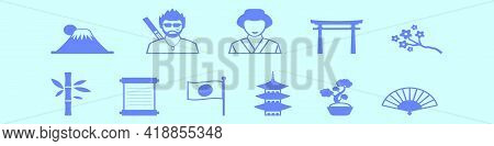Set Of Japan Yakuza Cartoon Icon Design Template With Various Model. Modern Vector Illustration Isol