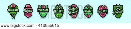 Set Of Tailgates Party Cartoon Icon Design Template With Various Models. Modern Vector Illustration 