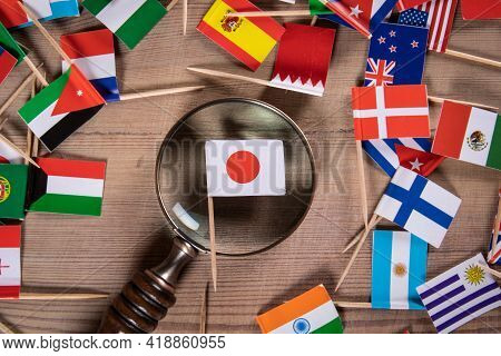 Japanese Flag. Research, Economics, Development And Technology Concept. Flags Of Different Countries