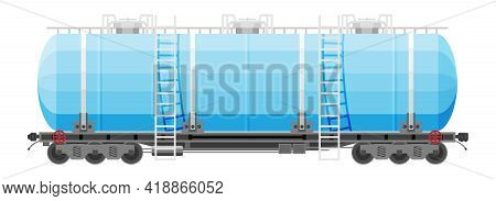 Rail Oil Gasoline Tanker Car. Freight Tank Wagon Isolated On White. Flatcar Part Of Cargo Train. Cis