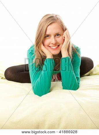 Attractive Girl Smiling In Bed