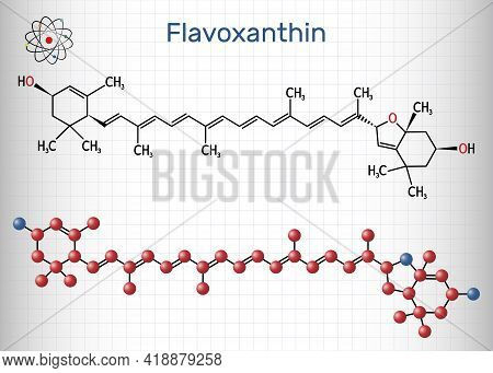 Flavoxanthin Molecule. It Is Xanthophyll Golden-yellow Color Pigment, Food Additive, E161a. Structur