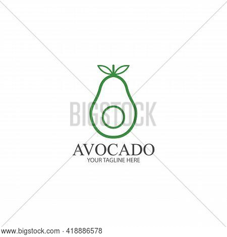 Avocado Fruit Logo Template. Avocado Half With Leaf Vector Design. Health Food Logotype Avocado Logo