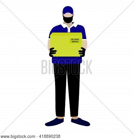 Delivery Man With Parcel. Delivery Of Goods During The Prevention Of Coronovirus, Covid-19. Courier 
