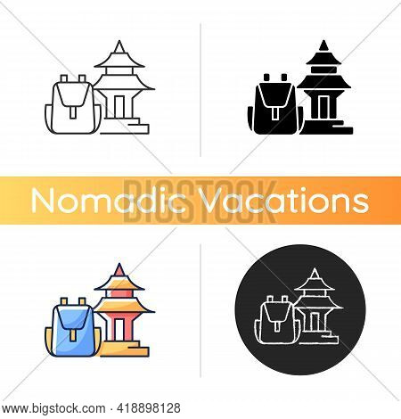 Spiritual Nomad Icon. Trip To Shrine For Spirituality. Visit Holy Place. Asian Landmark. Nomadic Lif