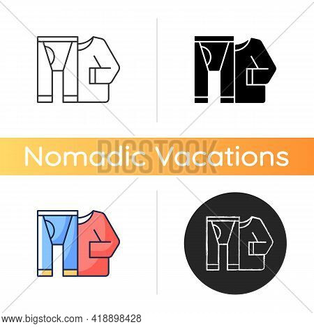 Thermal Underwear Icon. Sportswear And Thermo Clothing. Leggins And Shirt For Tourist. Roadtrip Gear