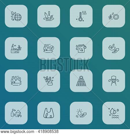 Environment Icons Line Style Set With Eia Approved, Eco Fuel, Water Pollution And Other Checked Elem