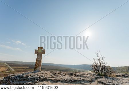 Beautiful Landscape. The Cross Of The Old Orhei. Moldova. High Quality Photo