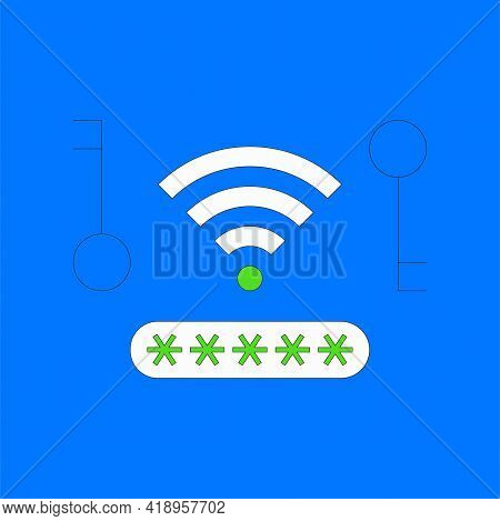 Share Wi-fi Password Vector Illustration. Wifi Symbol, Password Input Field And Two Key Isolated On 