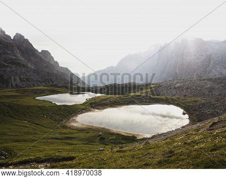 Alpine Mountain Panorama Of Laghi Dei Piani Bodenseen Lakes At Tre Cime Di Lavaredo In Sexten Dolomi