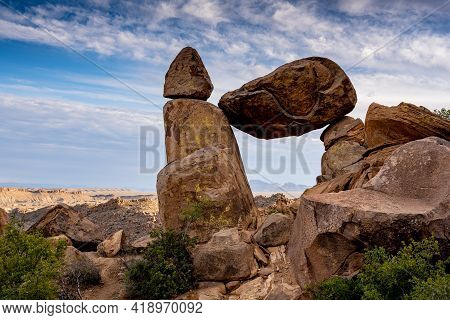 Chisos Mountains Through Balanced Rock In Big Bend National Park