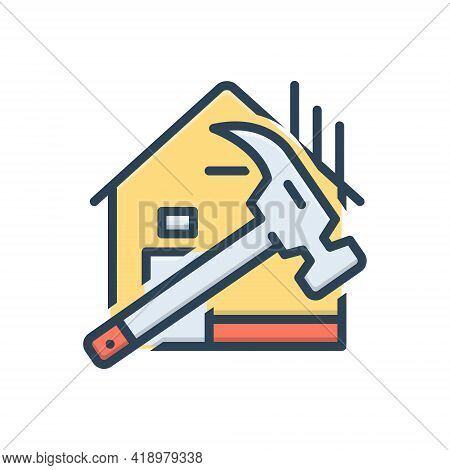 Color Illustration Icon For Build Construction House Making Harmer