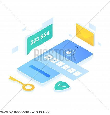 Authentication Code Illustration Isometric Style. Illustration For Websites, Landing Pages, Mobile A
