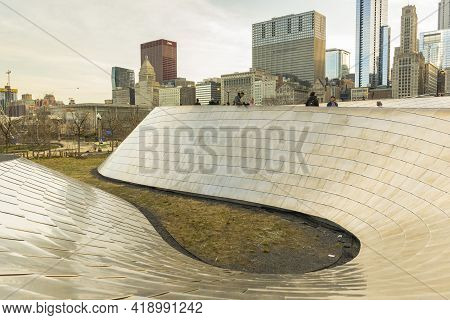 Chicago, Illinois - April 22,2018 : Bp Pedestrian Bridge At Evening In Chicago,usa On April 22,2018.