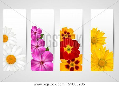 Set Of Banners With Different Colorful Flower. Vector Illustration.