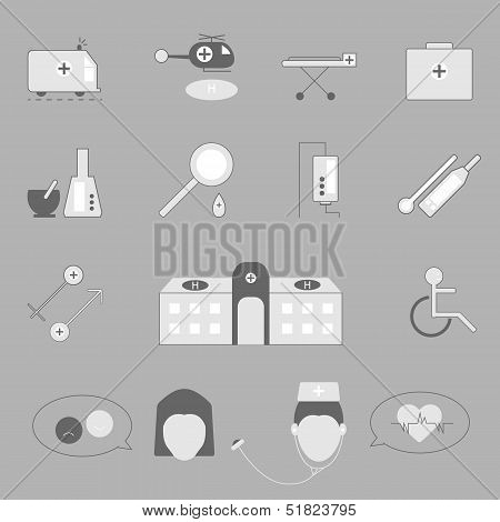 Hospital And Emergency Icons On Gray Background