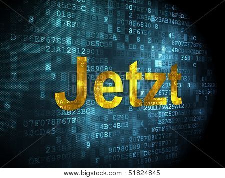 Timeline concept: Jetzt(german) on digital background
