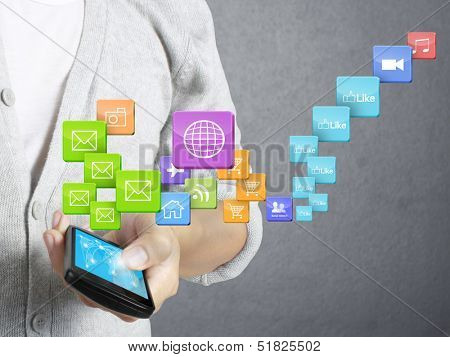 Touch screen mobile phone, in hand 