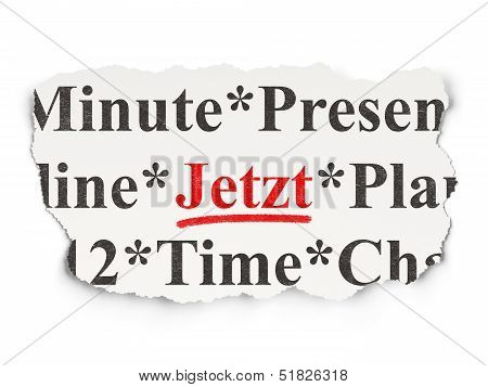 Timeline concept: Jetzt(german) on Paper background