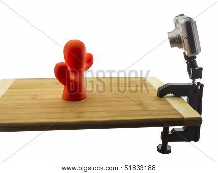 Compact Camera On A Table C-clamp  Tripod