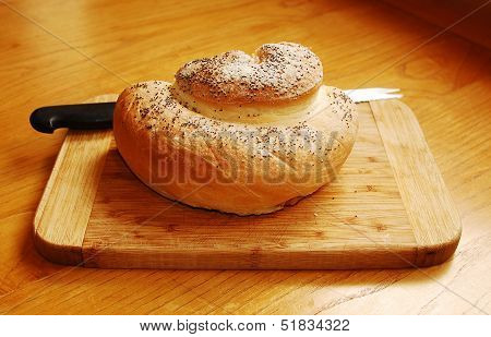 White Swirl Bread Loaf With Knife