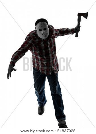 one caucasian man serial killer with mask full length in silhouette studio isolated on white background