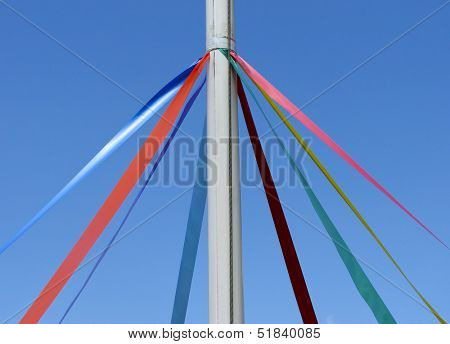Telephoto view of Maypole mast and ribbons