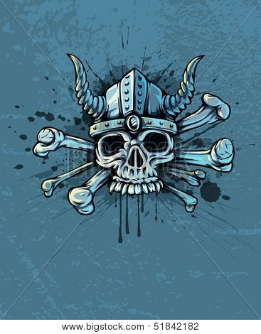 Terrible skull in helmet with horns and bones on background - EPS10 vector illustration