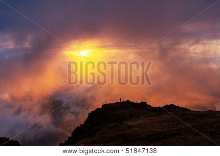 Pico Ruivo and Pico do Areeiro mountain peaks in  Madeira, Portugal