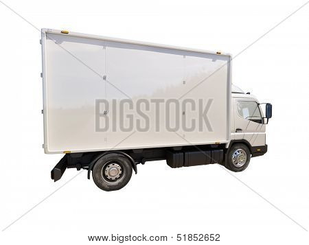 White commercial delivery truck isolated on a white background