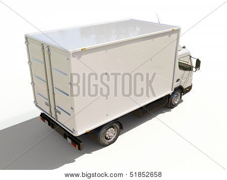 White commercial delivery truck on a ligth background with shadow