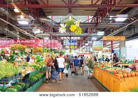 MONTREAL, CANADA - SEP 8: Jean-Talon Market interior on September 8, 2012 in Montreal, Canada. Montreal is the largest in Quebec, the second-largest in Canada and the 15th-largest in North America.