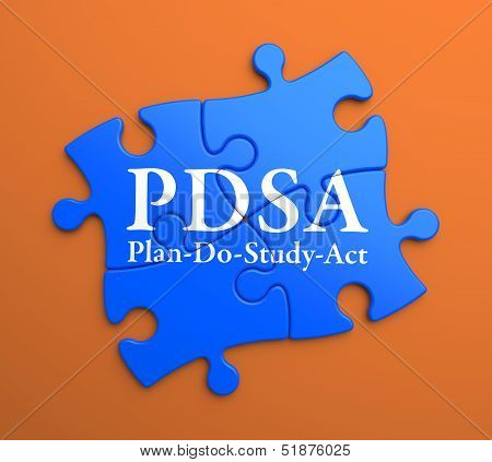 PDSA on Blue Puzzle Pieces. Business Concept.