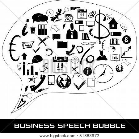 speach bubble with business items