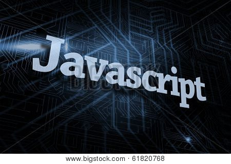 The word javascript against futuristic black and blue background