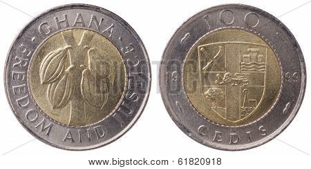 100 Ghana Cedis (second Cedi) Coin, 1999, Both Sides