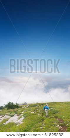 Woman who goes along the narrow path