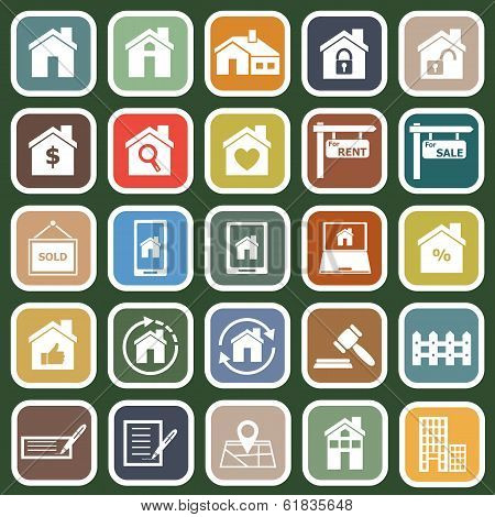 Real Estate Flat Icons On Green Background