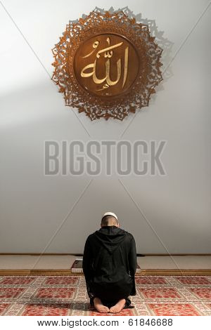 Muslim Man Praying At Mosque