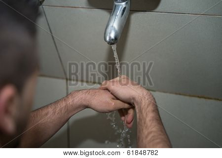 Islamic Religious Rite Ceremony Of Ablution Hand Washing