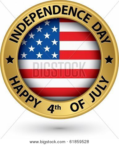 Usa Indpendence Day The 4Th Of July Gold Label, Vector Illustration