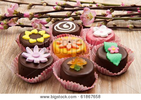Variety Of Cassata Sicily Dessert  With Spring Flower