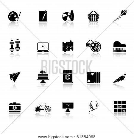 Hobby Icons With Reflect On White Background