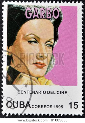 CUBA - CIRCA 1995: A stamp printed in cuba shows Greta Garbo circa 1995