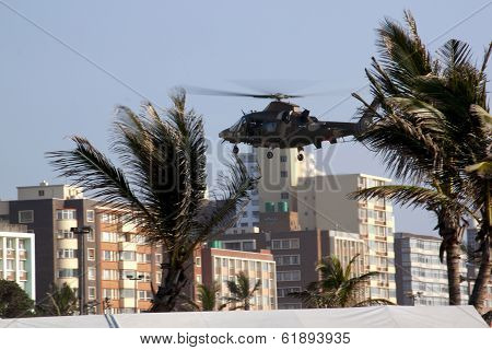 Military Helicopter Landing On Durban Beachfront